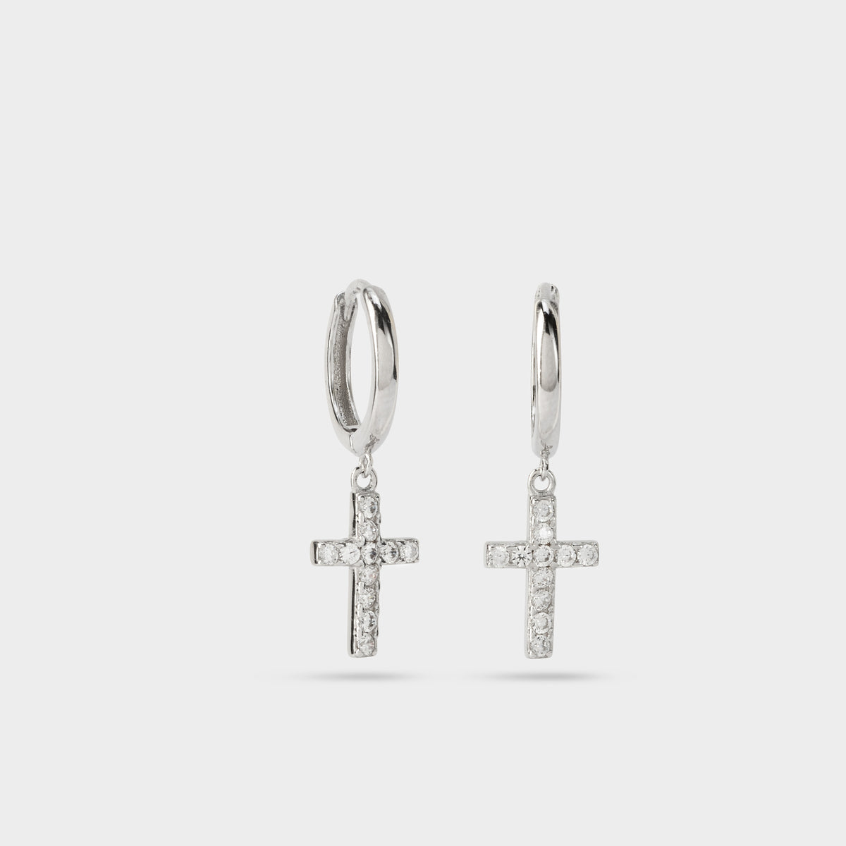 Boucles d'oreilles créoles croix pavée argent