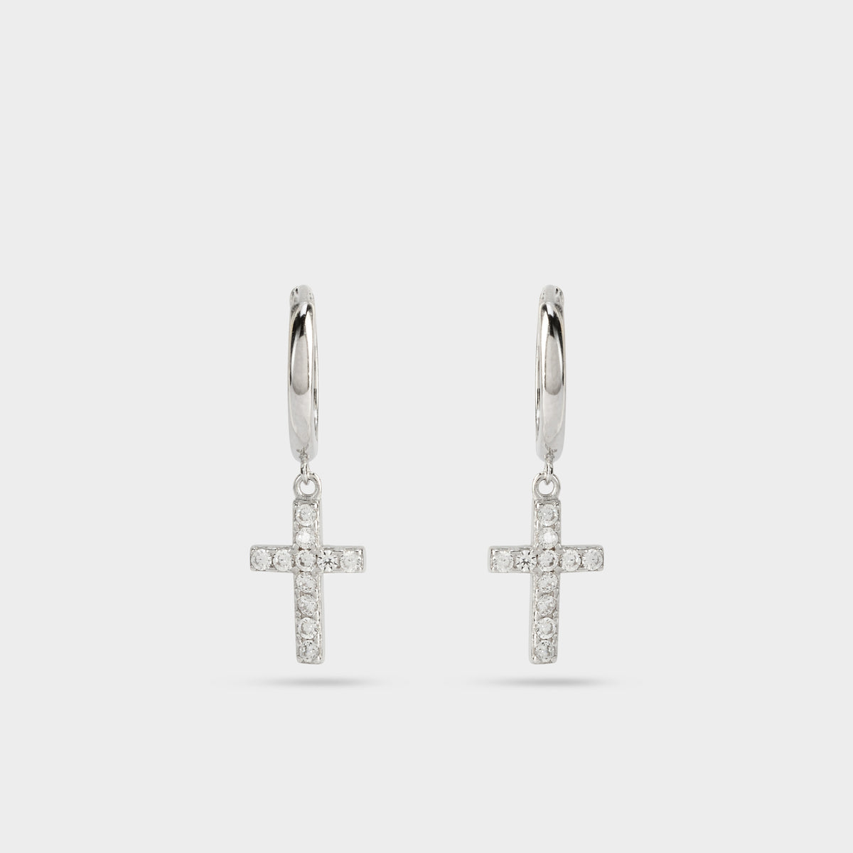 Boucles d'oreilles créoles croix pavée argent