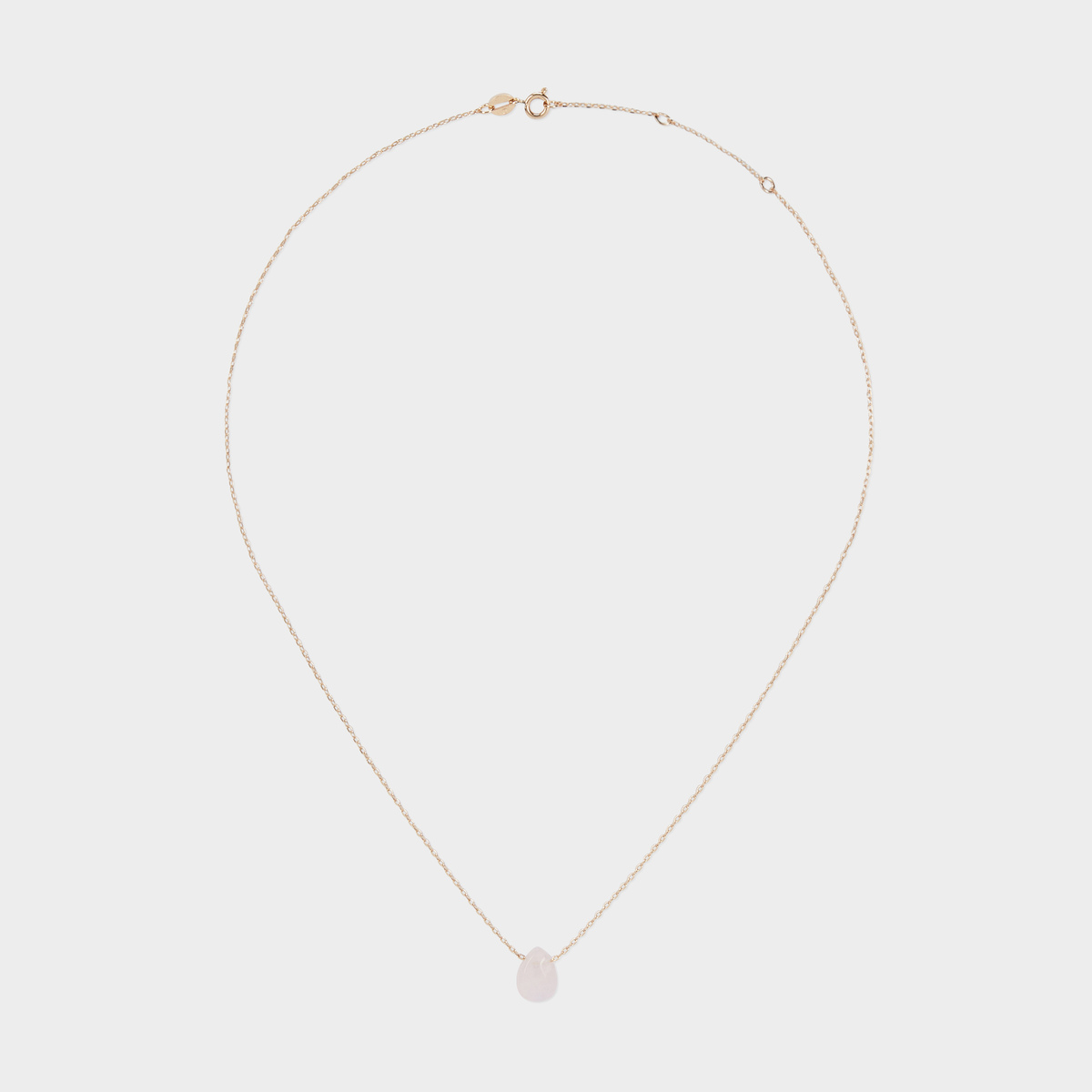 Collier goutte pierre rose sur chaîne plaqué or