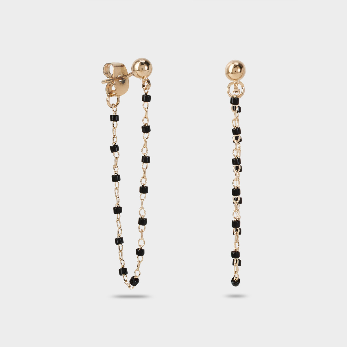 Boucles d'oreilles Mahos devant derrière noires plaqué or