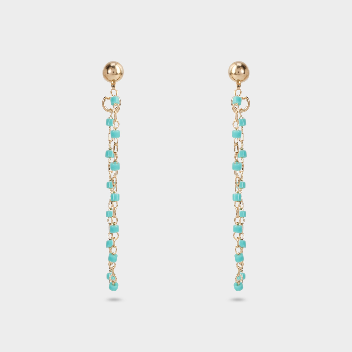 Boucles d'oreilles Mahos devant derrière vert d'eau plaqué or