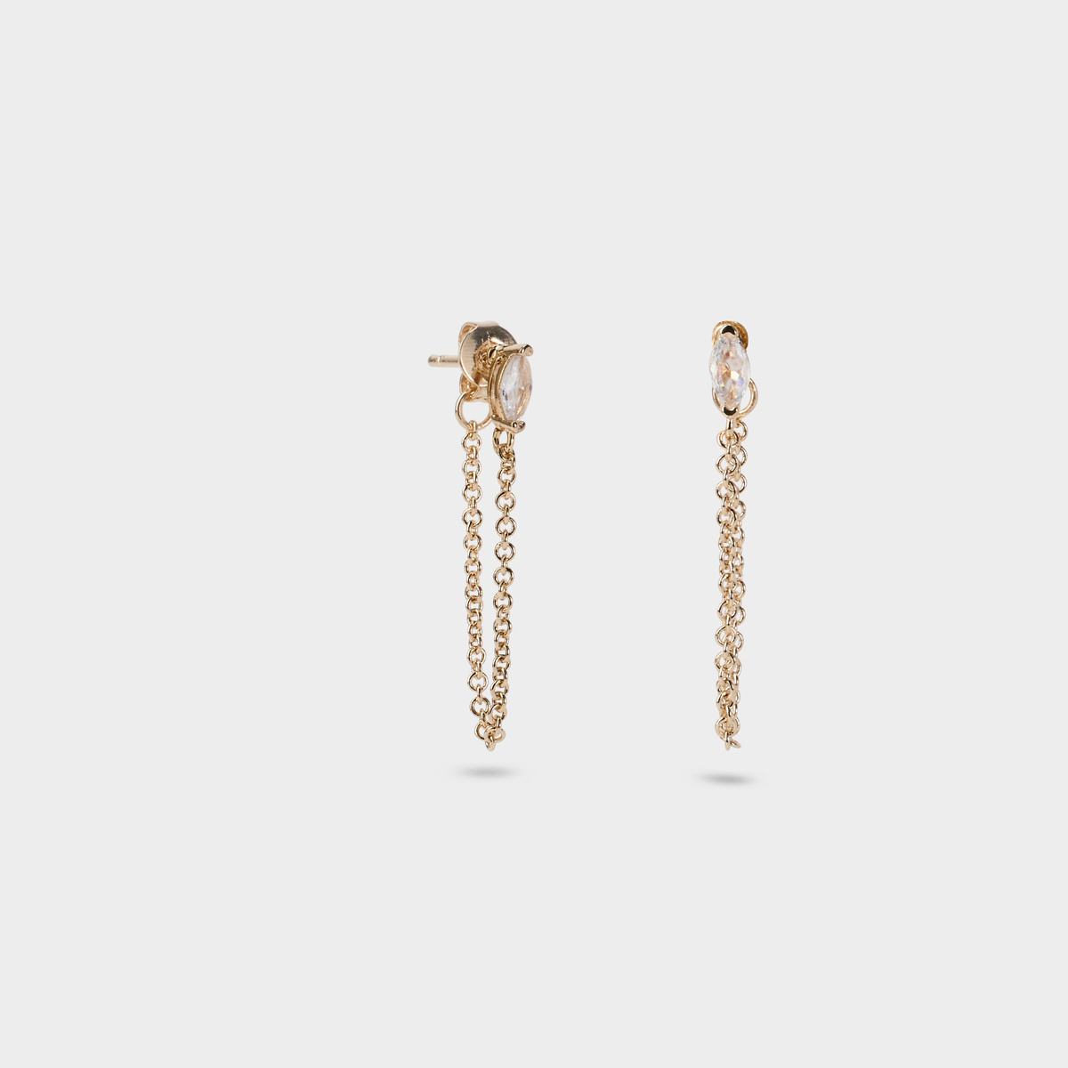 Boucles d'oreilles devant derrière chaîne Navette plaqué or