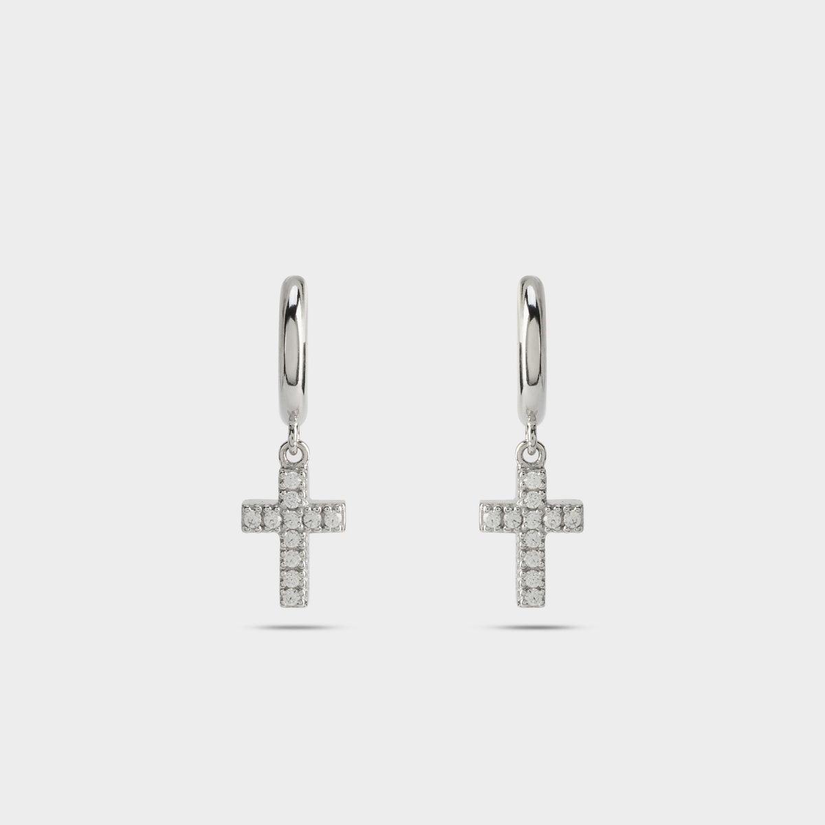 Boucles d'oreilles mini créoles croix pavée argent
