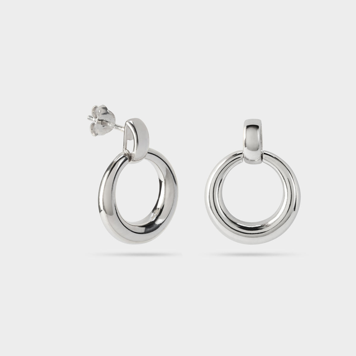 Boucles d'oreilles cercle bombé pendant argent