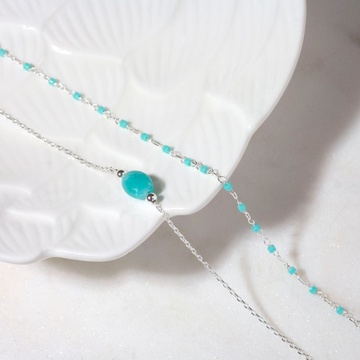 Bracelet Mahos argent massif vert d'eau