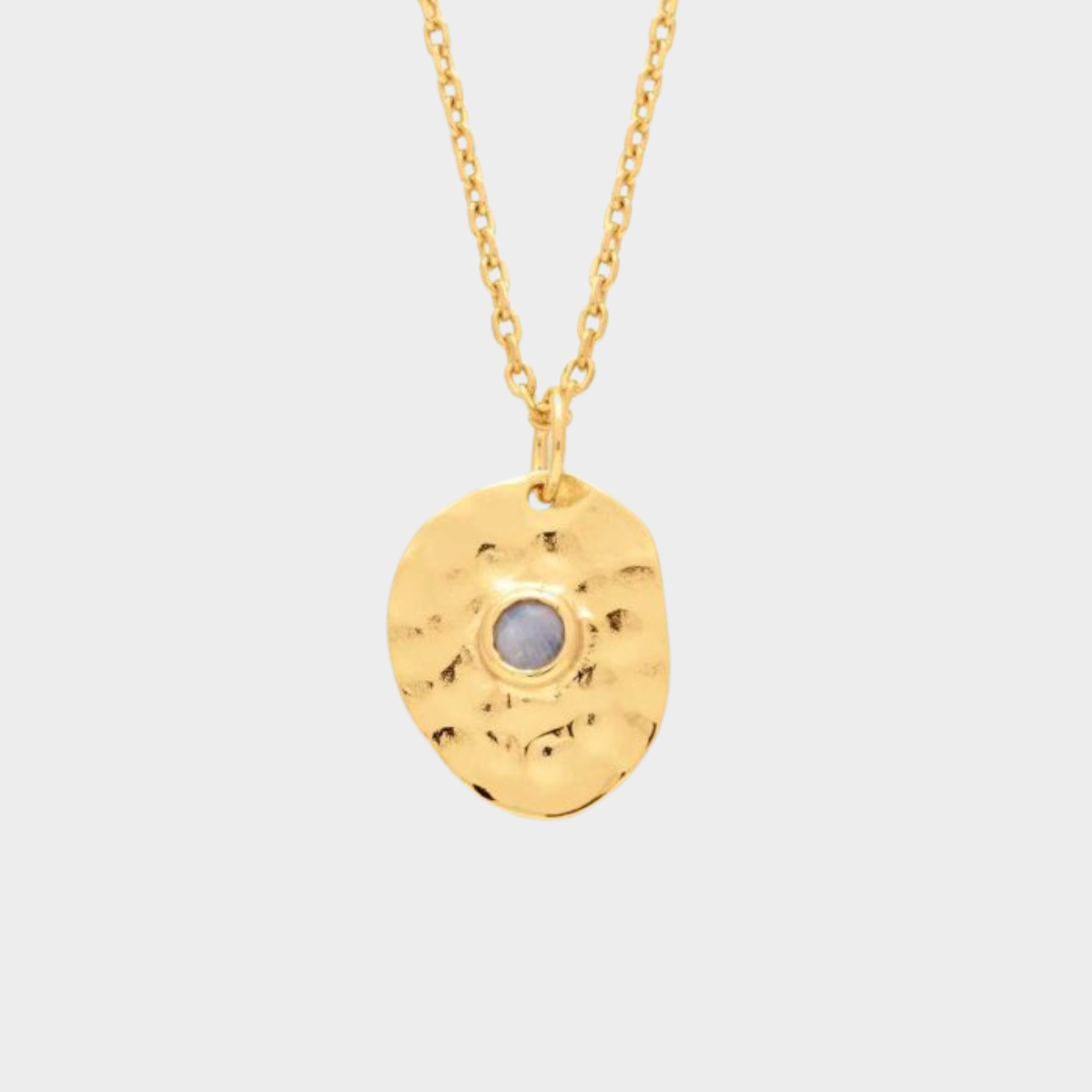 Collier oeil martelé et pierre fine plaqué or
