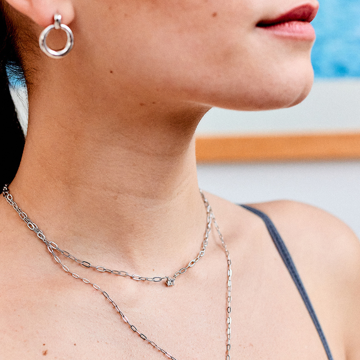 Boucles d'oreilles cercle bombé pendant argent