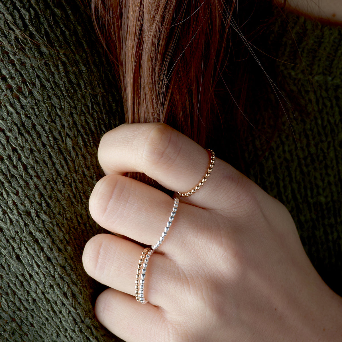 Bagues One & One perlées plaqué or, argent et plaqué or rose