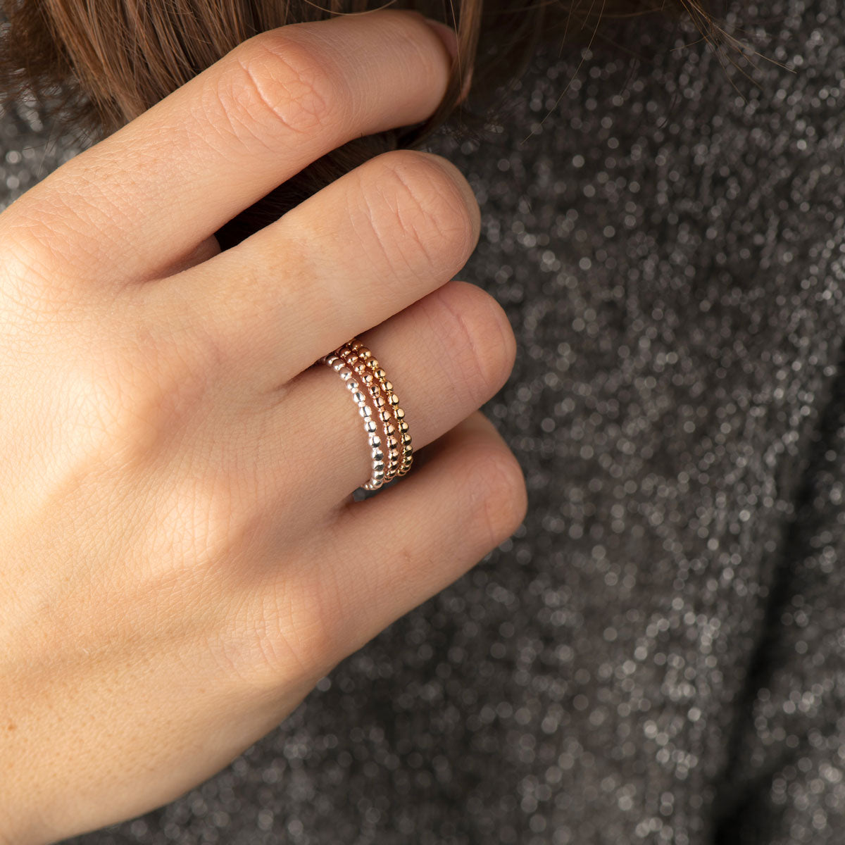 Bagues One & One perlées plaqué or, argent et plaqué or rose