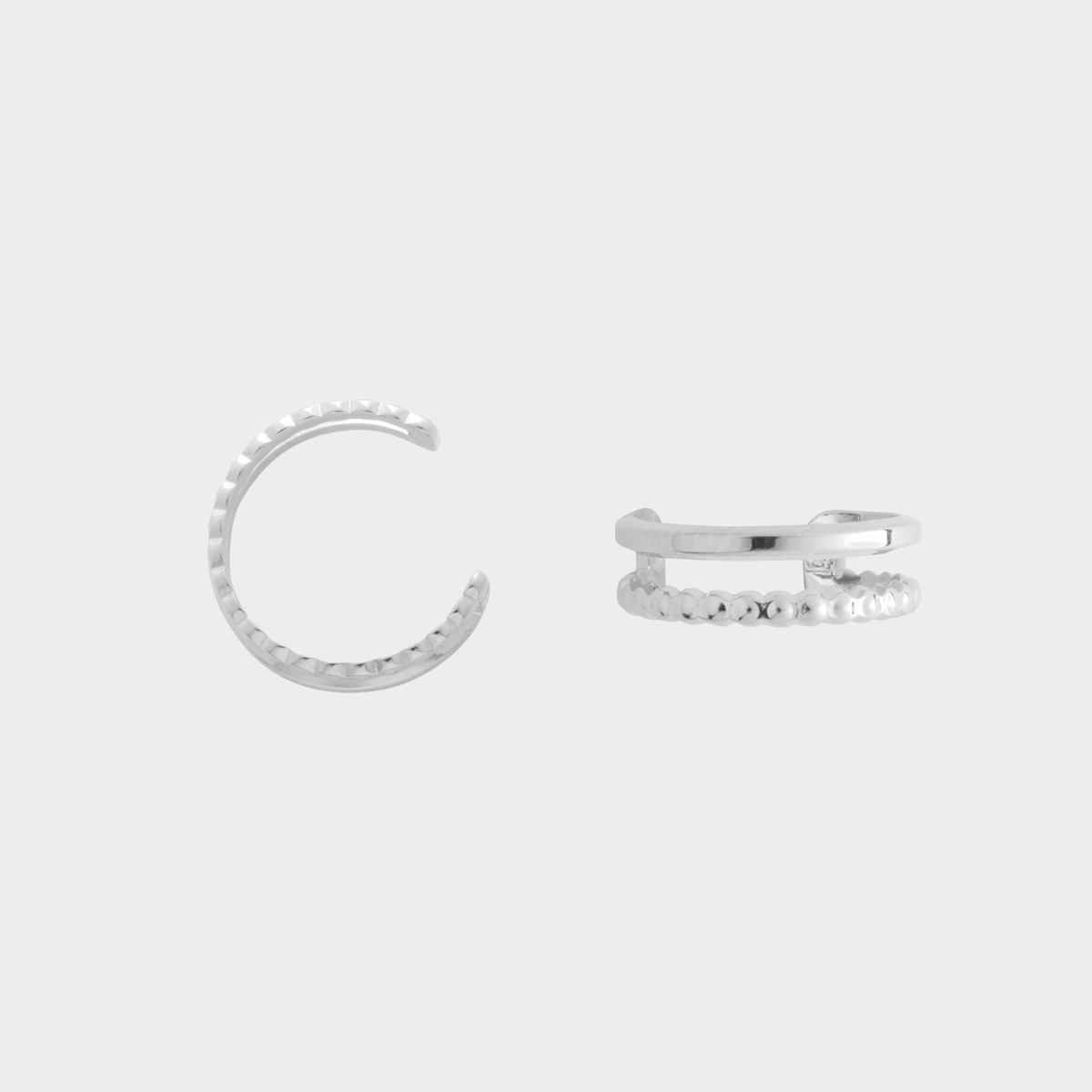 Bijou d'oreille Ear cuff lisse et perlé argent