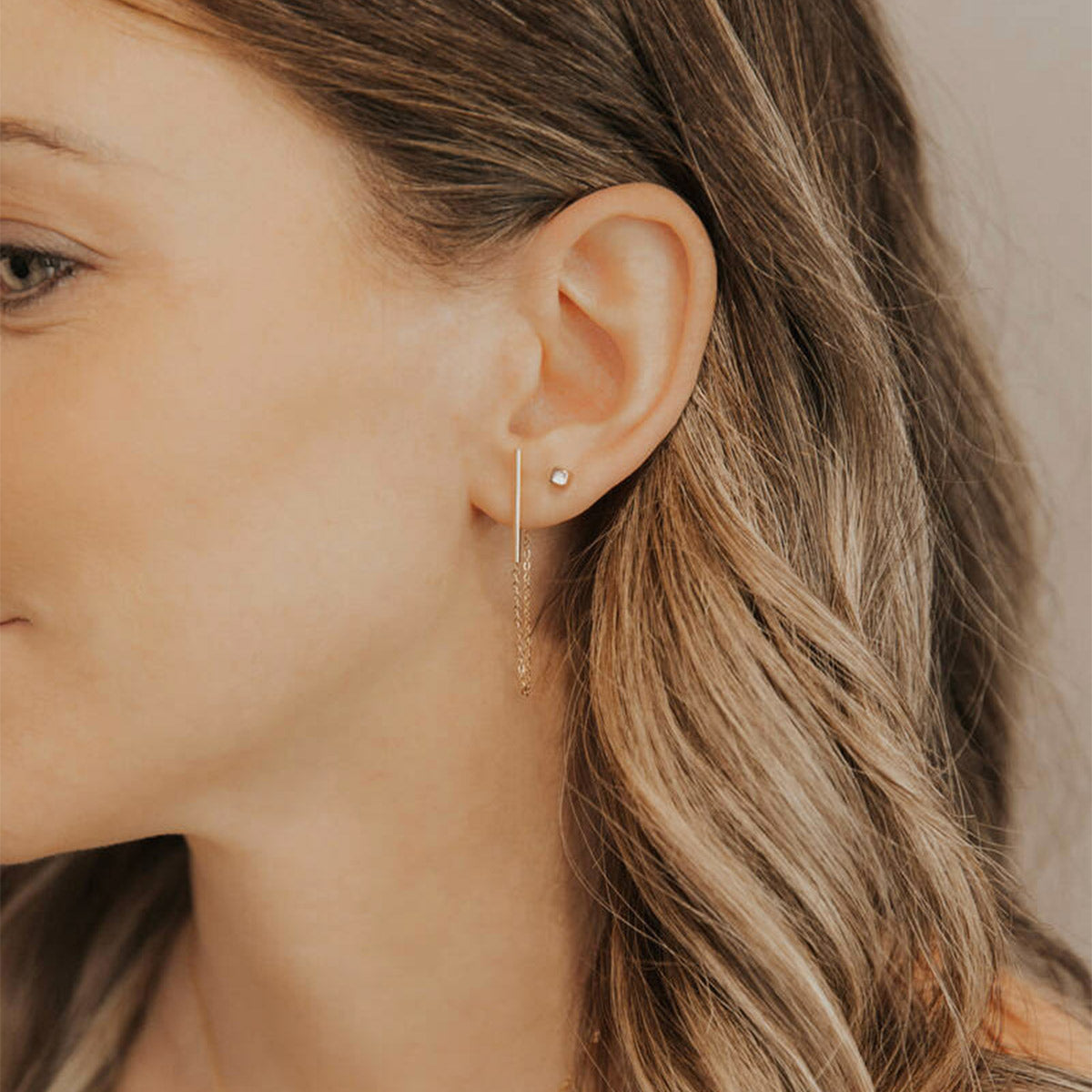 Boucles d'oreilles Barre et chaînette Plaqué Or