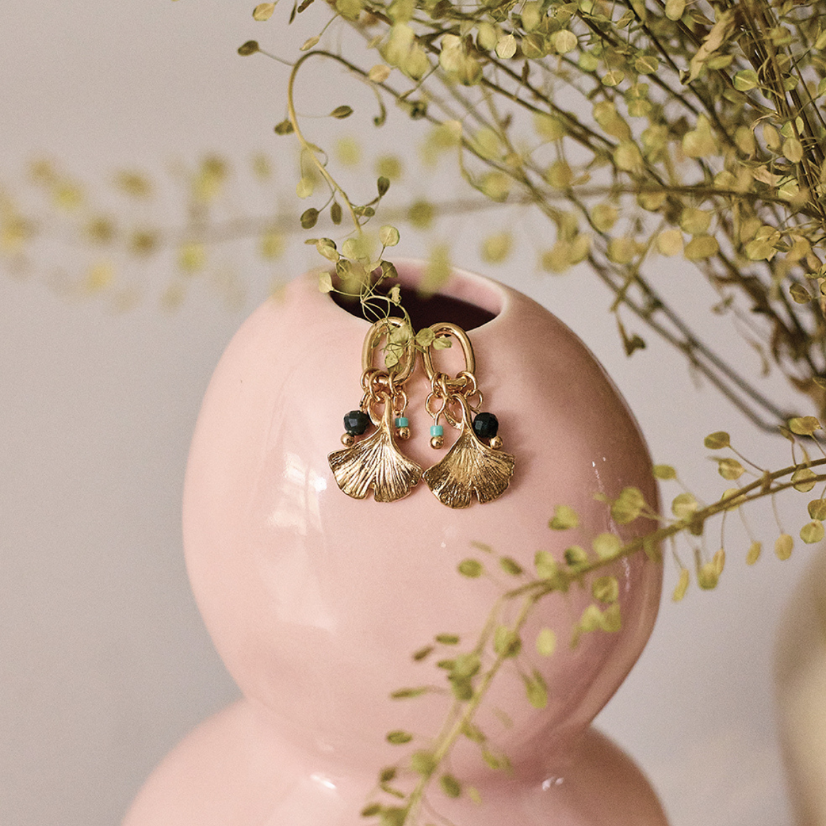 Boucles d'oreilles Gingko pampilles plaqué or