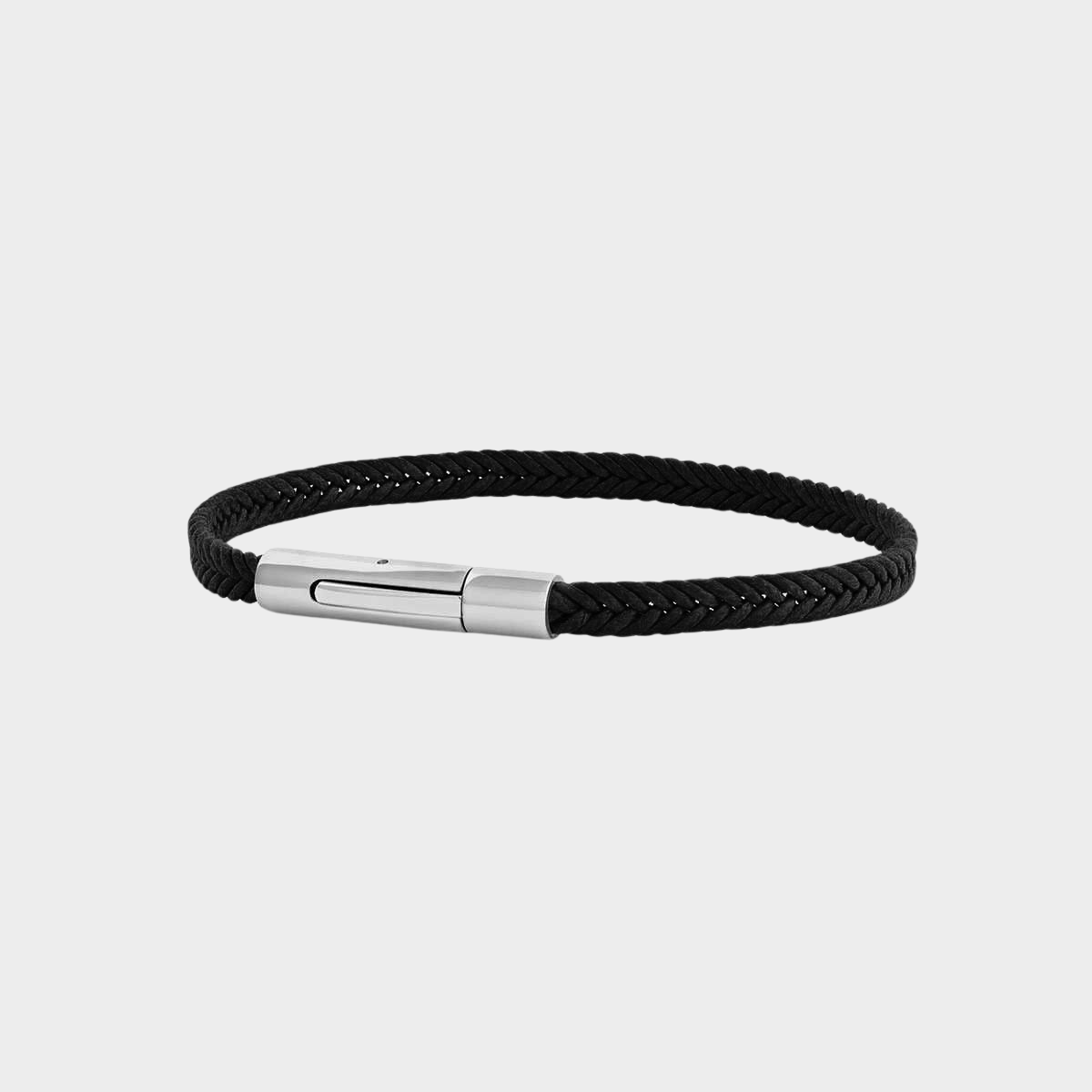 Bracelet discret acier et coton noir pour homme