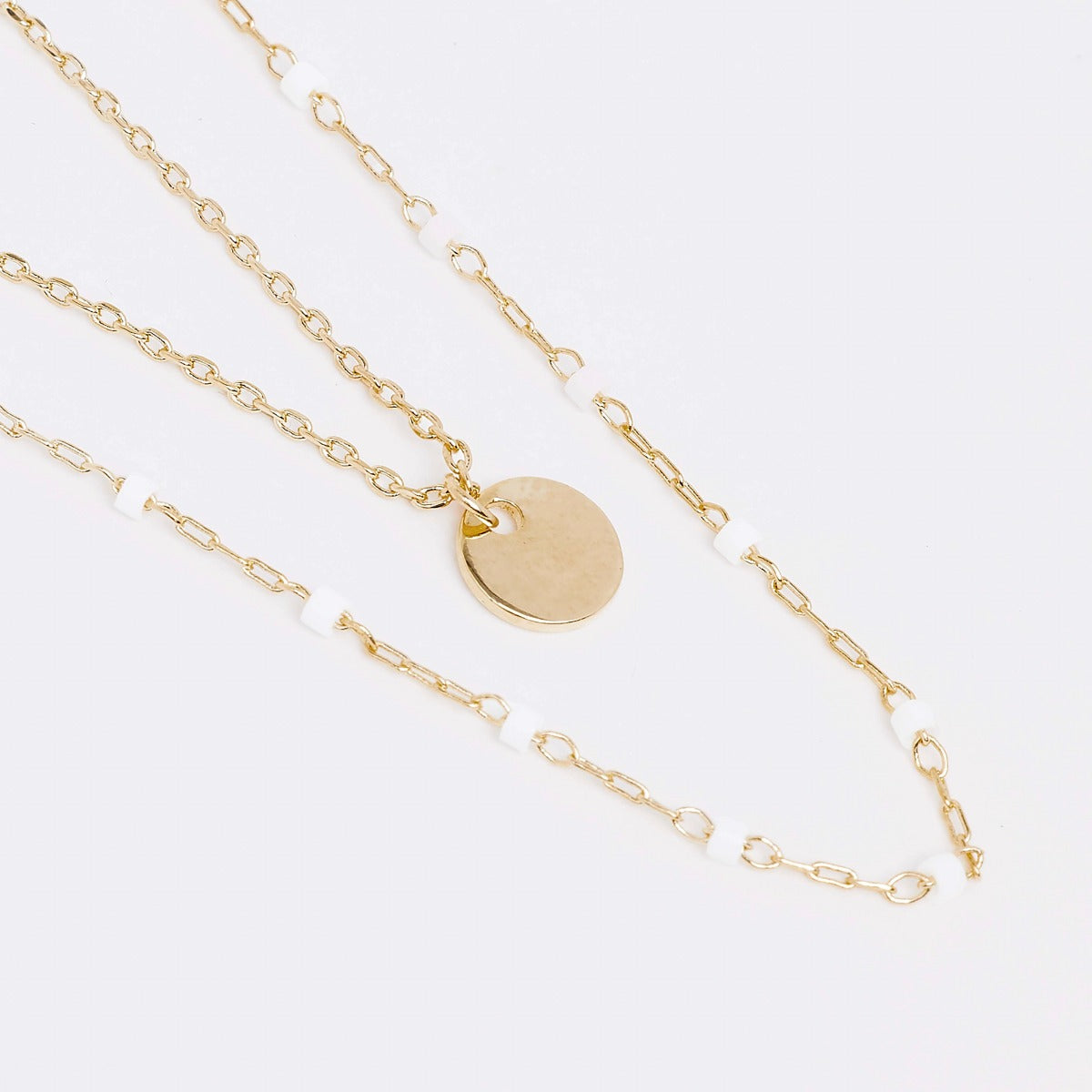 Collier duo Mahos blanc et rond plaqué or