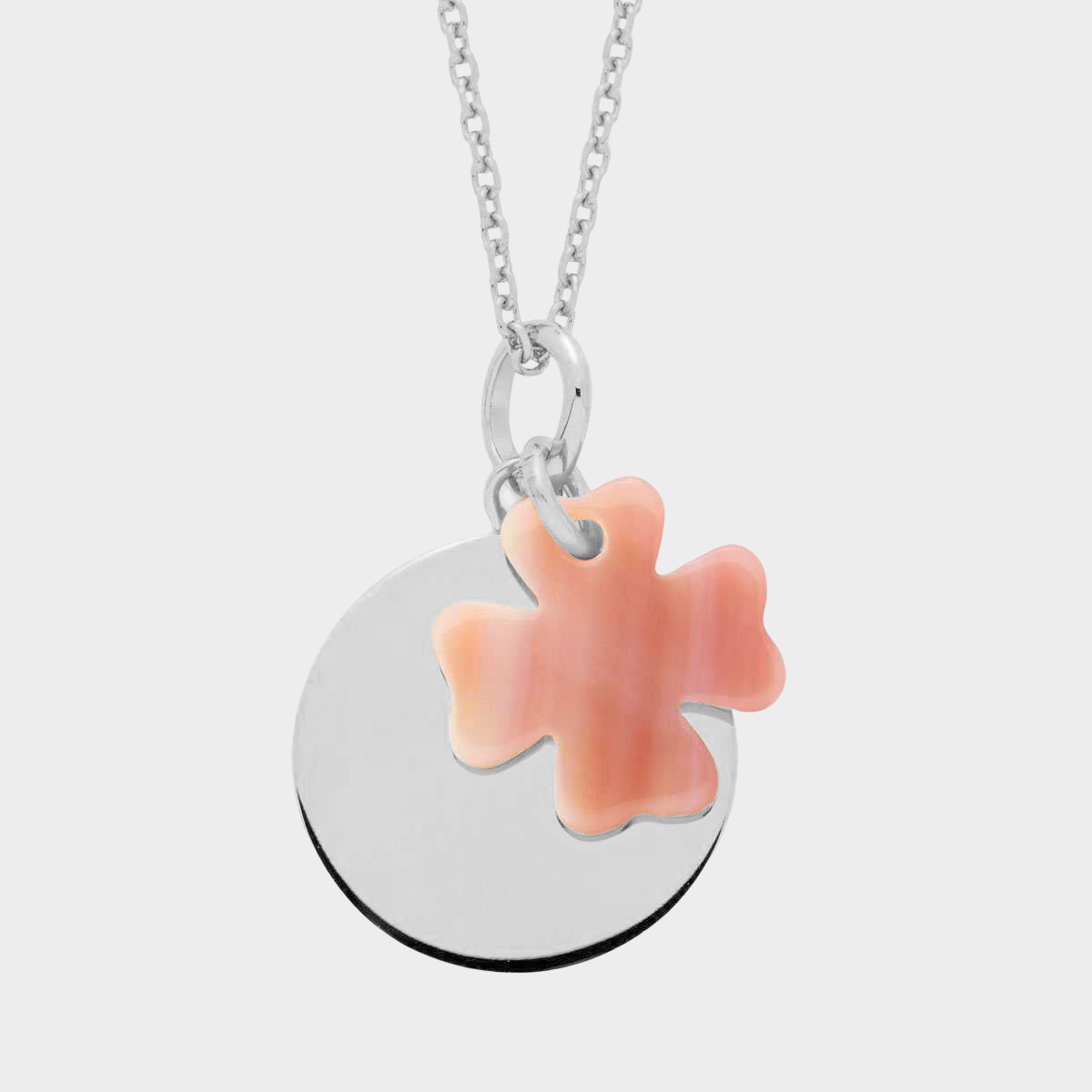 Collier petite médaille plate et nacre fine sur chaîne forçat argent