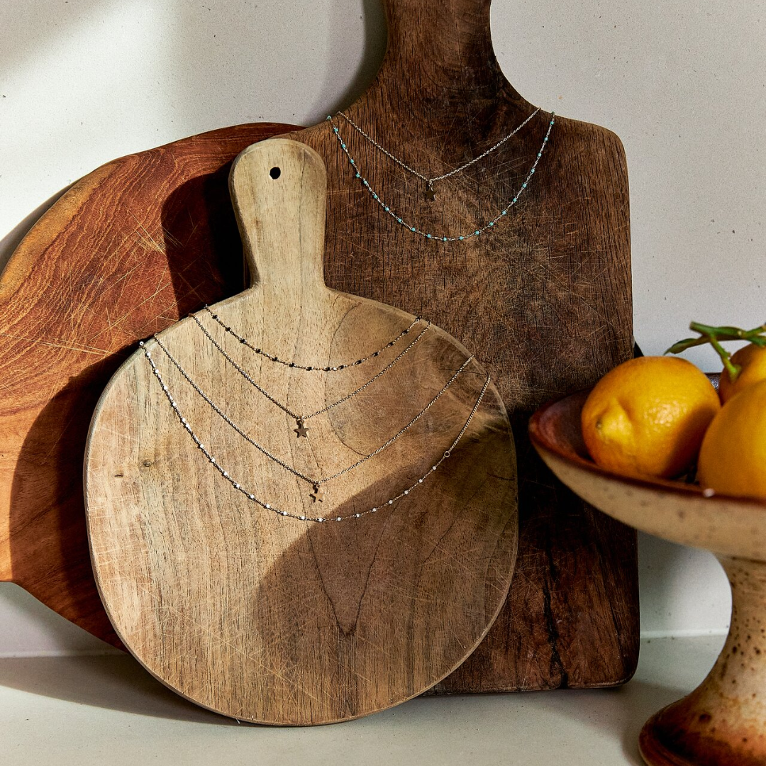 Colliers duo Mahos blanc, noir, vert et étoile Plaqué Or