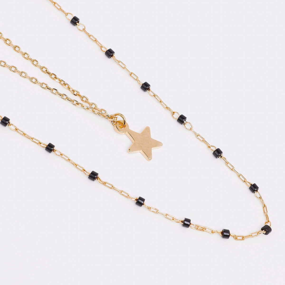 Collier duo Mahos noir et étoile Plaqué Or