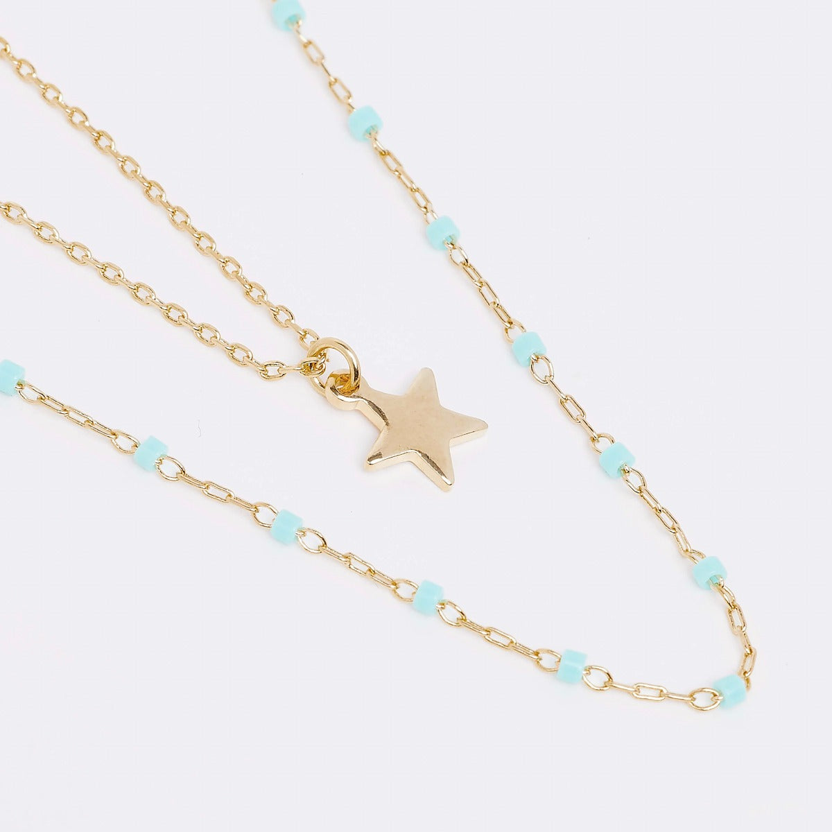 Collier duo Mahos vert et étoile Plaqué Or