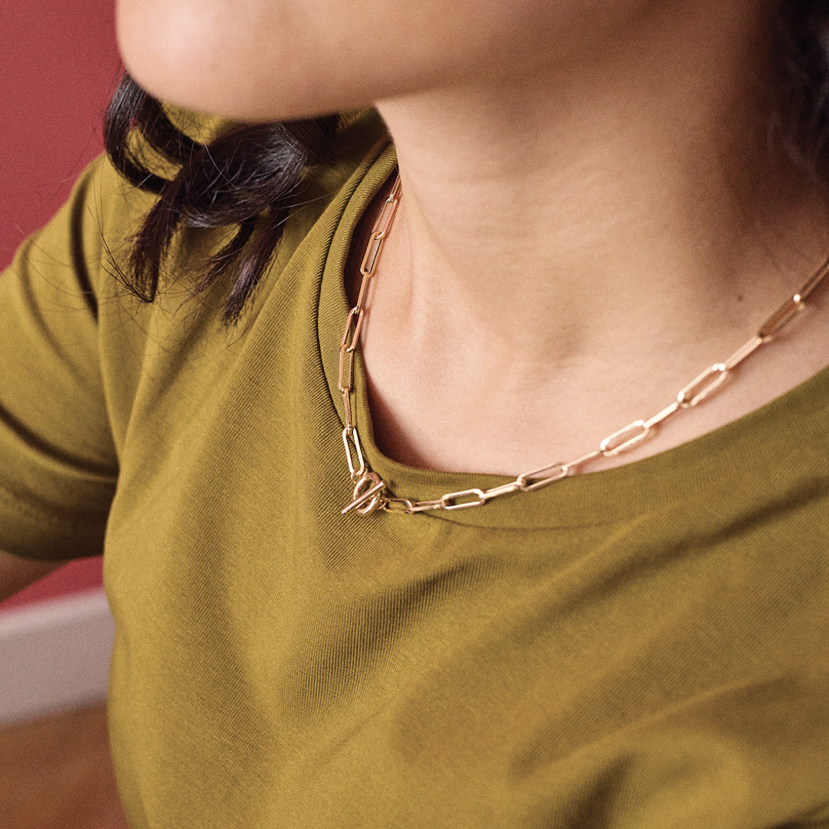 Collier maillons fermoir T plaqué or