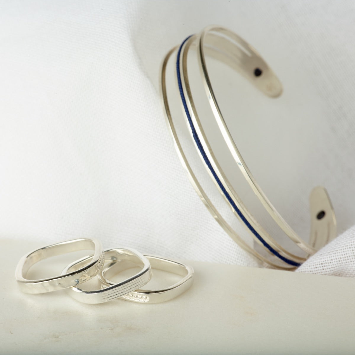 Jonc 3 rangs et Galon argent massif