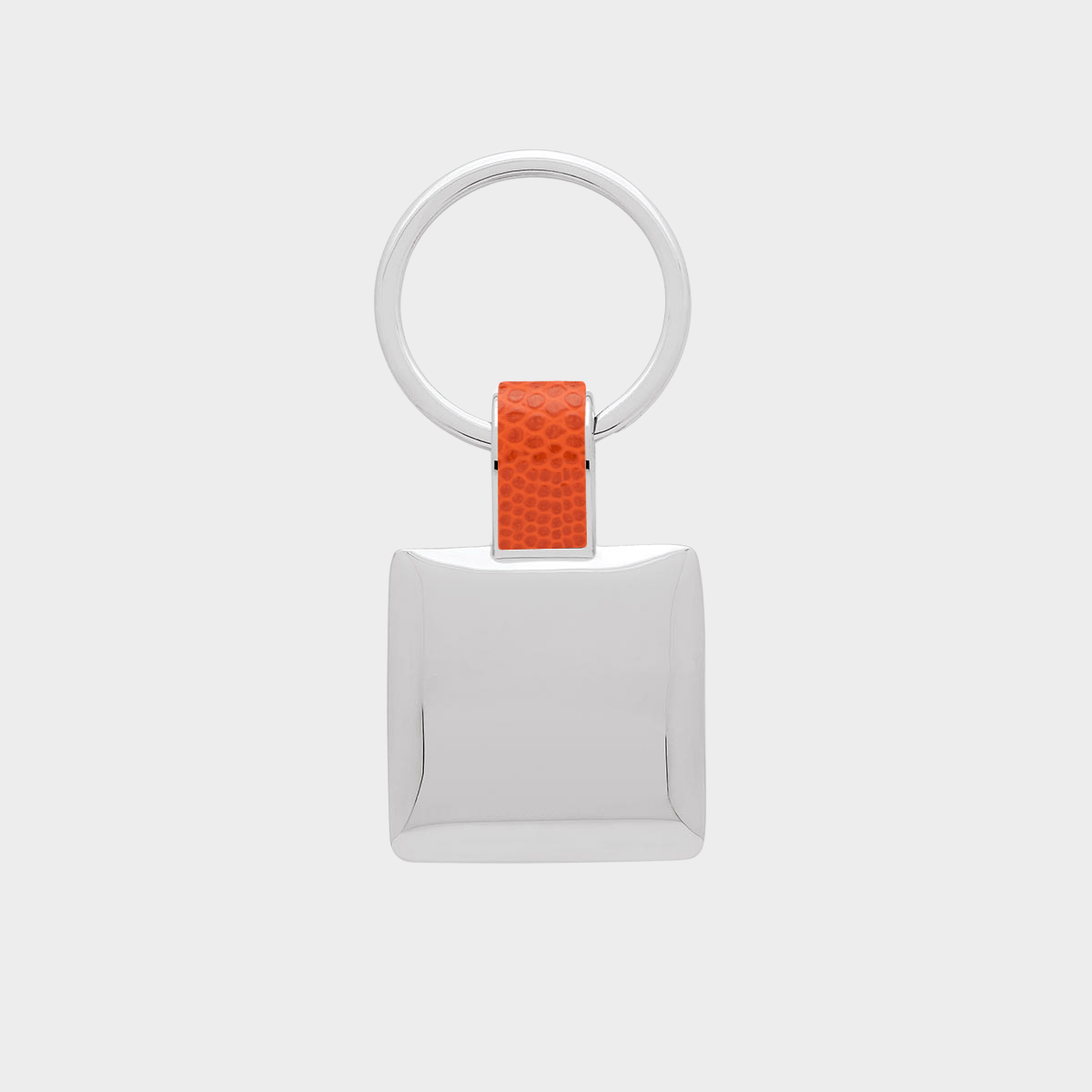 Porte-clés acier et cuir carré orange
