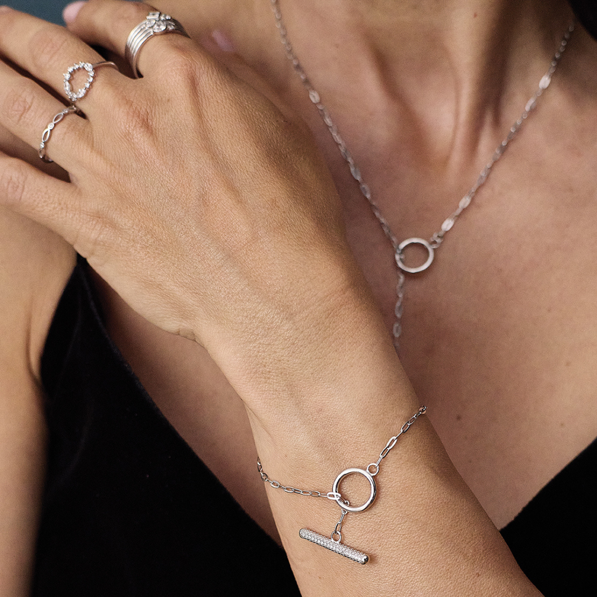 Bracelet fermoir T maillons ovales argent