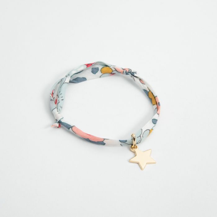 Bracelet 1 mini breloque plaqué or sur cordon liberty