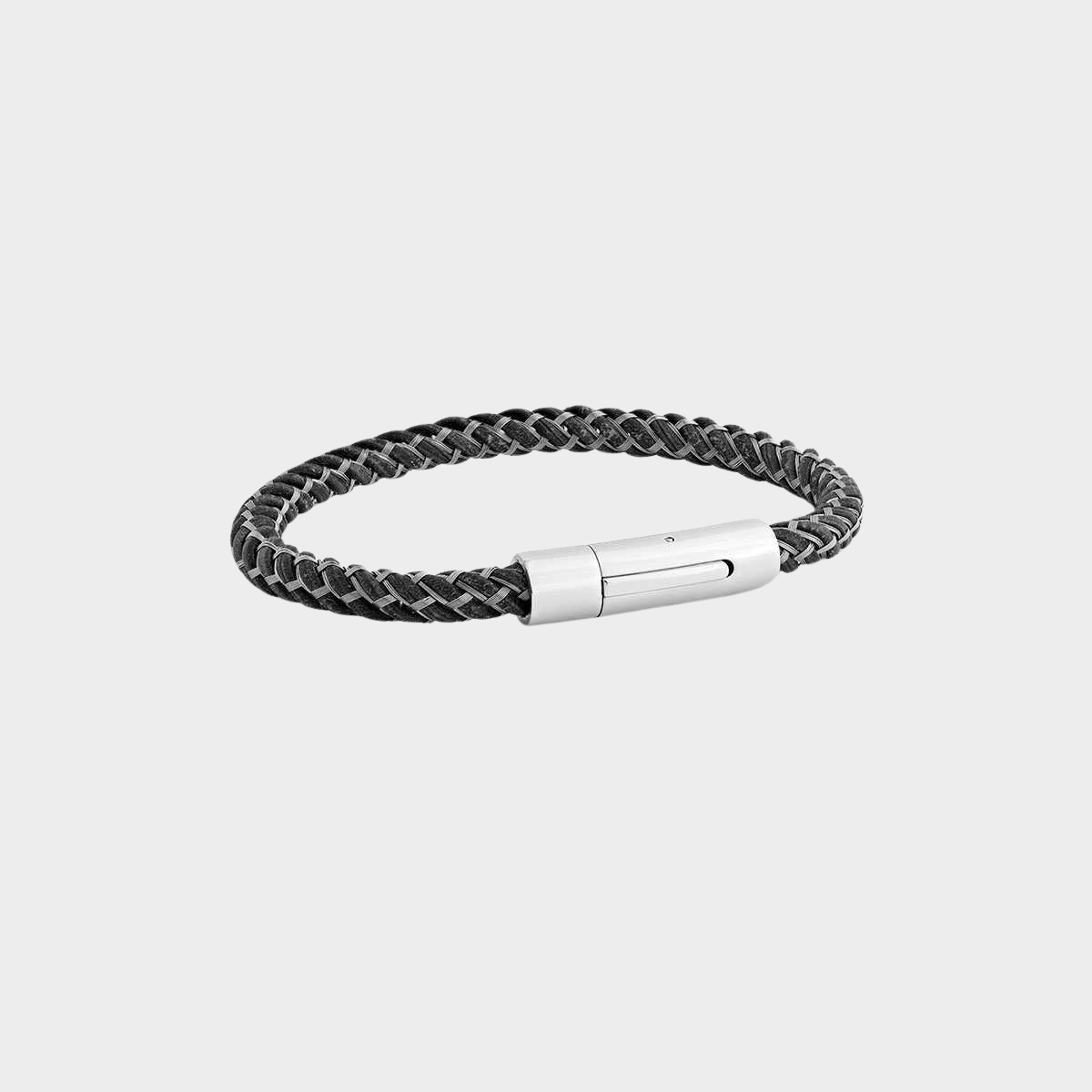 Bracelet cuir torsadé et fil acier noir