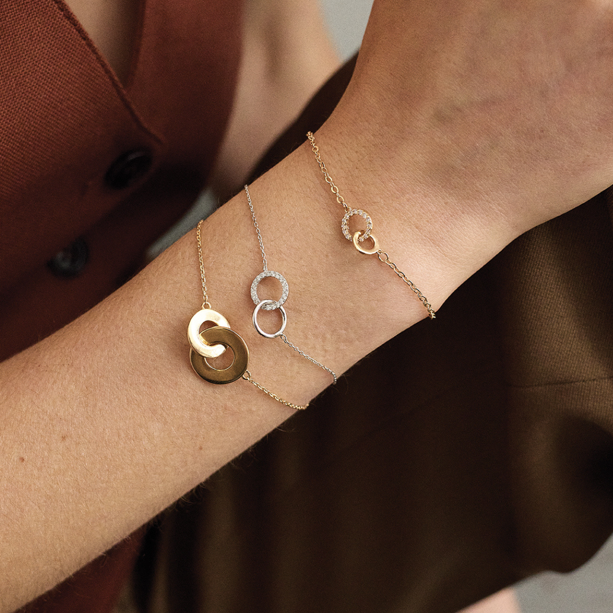 Bracelet duo anneaux pavés argent
