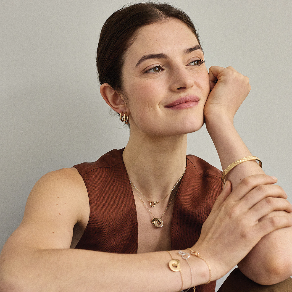 Bracelet duo anneaux pavés argent