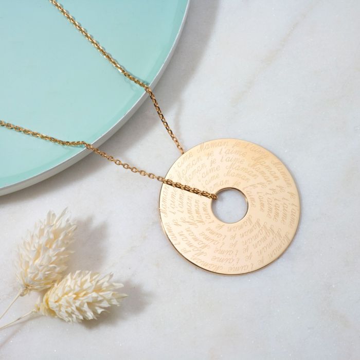 Grande cible sur chaîne gravure joaillier à l'infini plaqué or