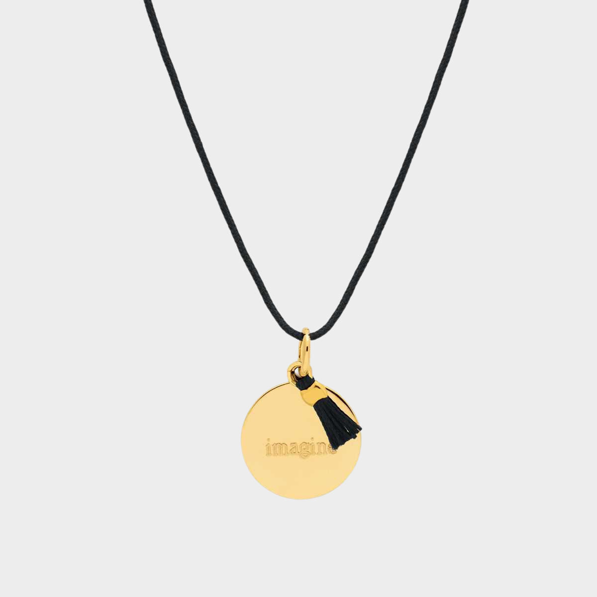 Collier petite médaille et pompon sur lien coton plaqué or