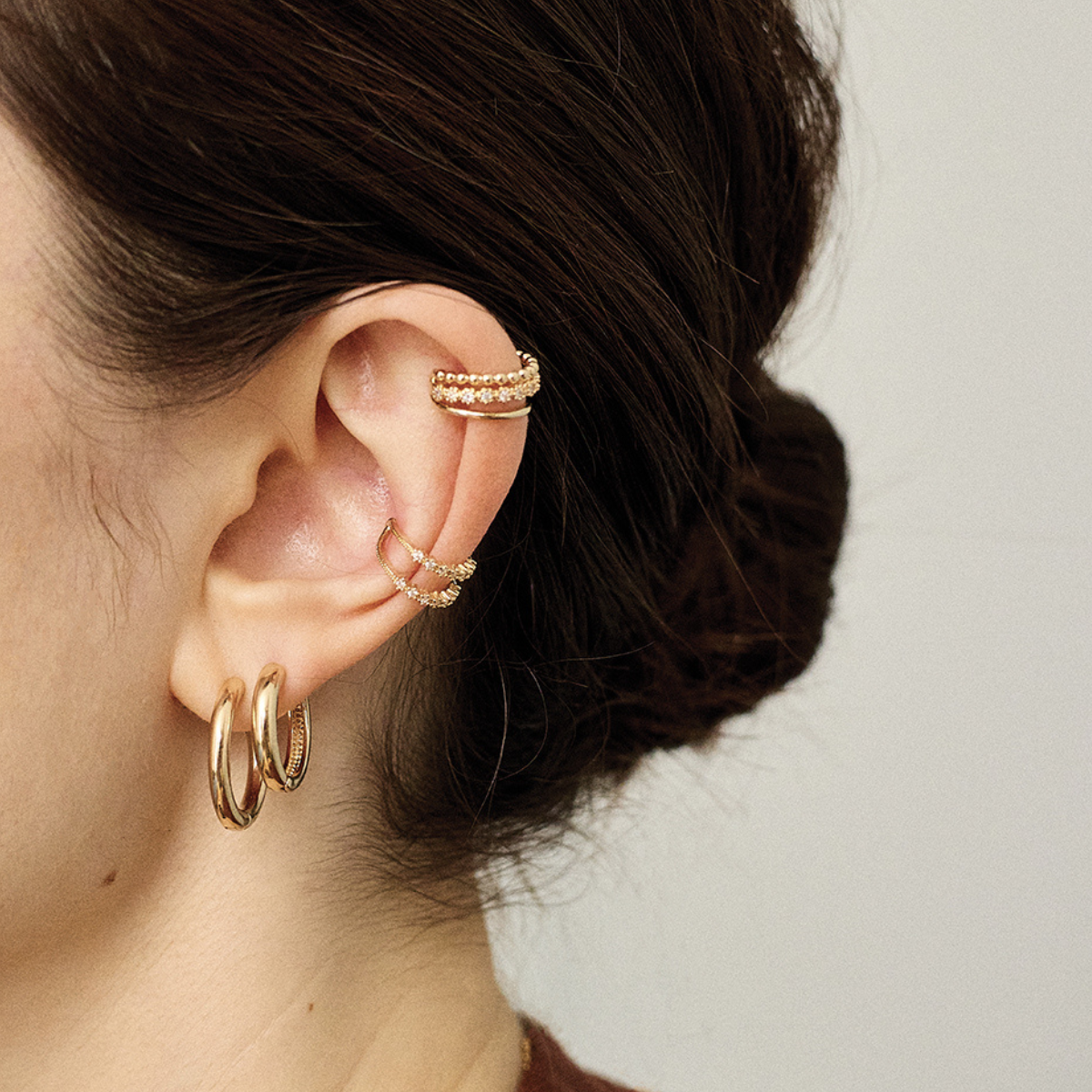 Ear cuff parallèle pavé plaqué or