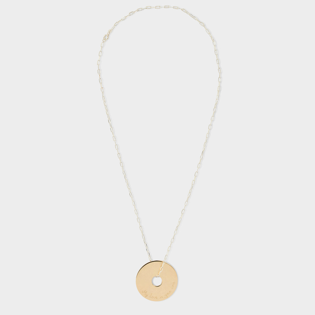 Collier grande cible plaqué or sur chaîne maillons argent
