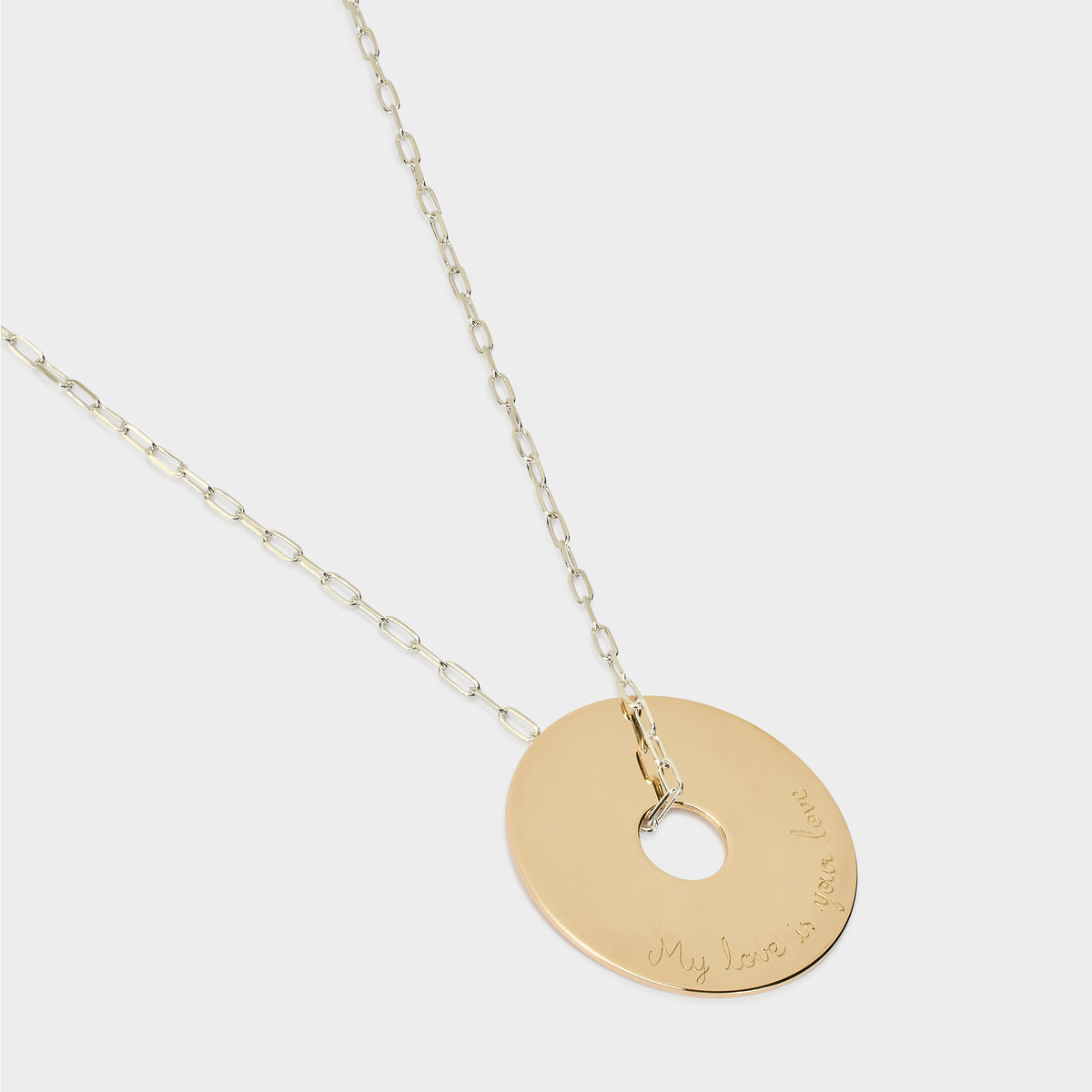 Collier grande cible plaqué or sur chaîne maillons argent