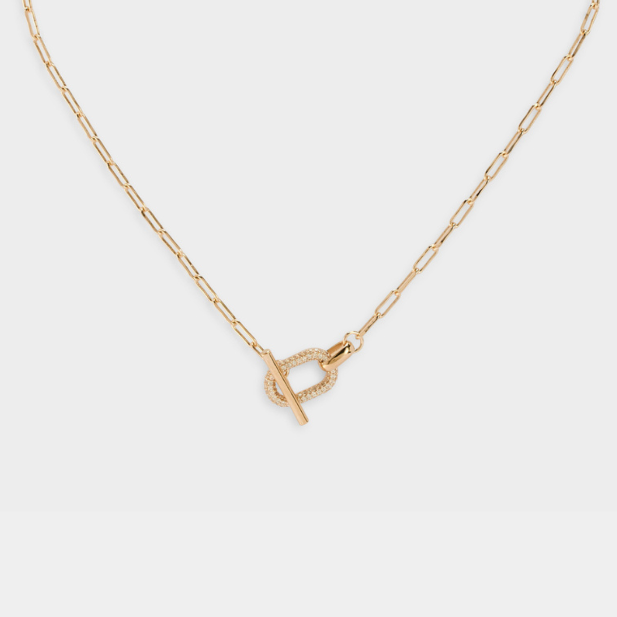 Collier maillons fermoir T pavé plaqué or