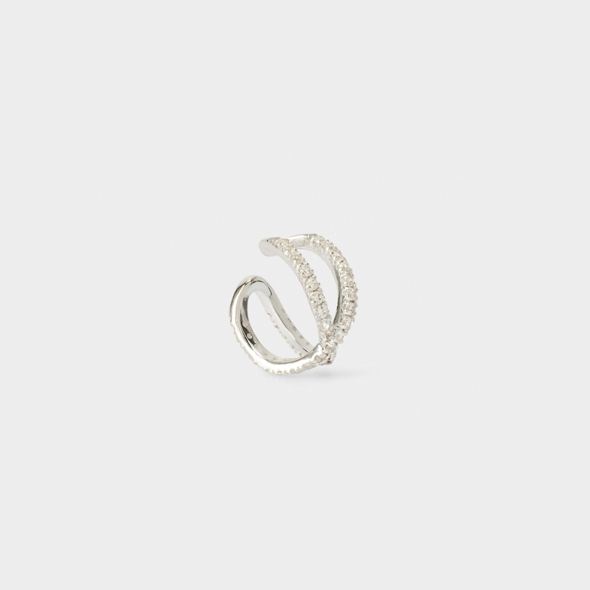 Ear cuff anneau strass croisé faux piercing argent