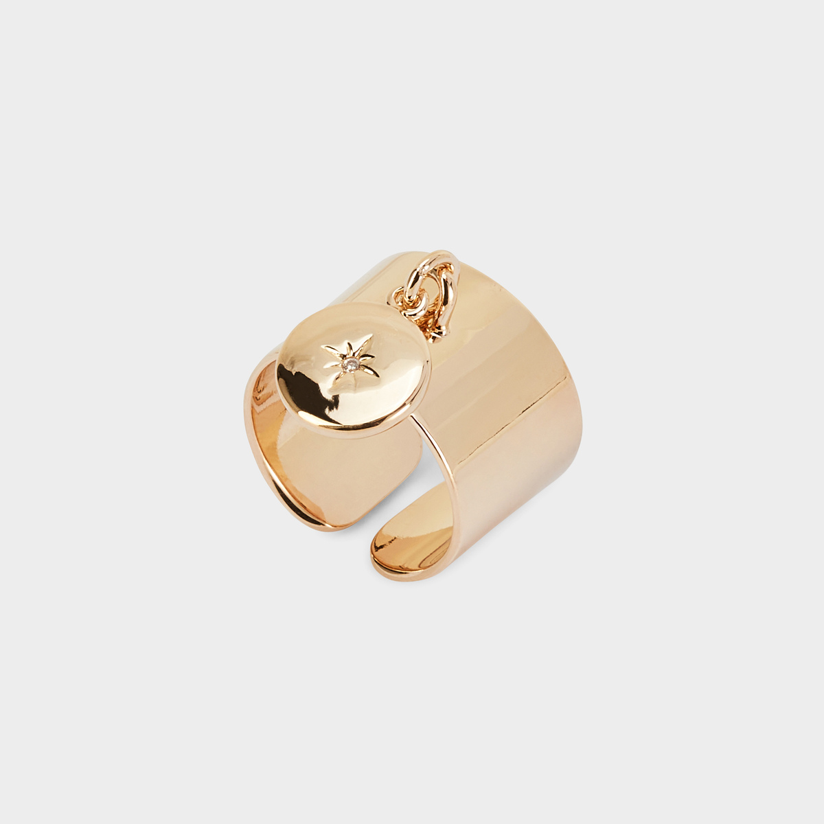 Bague large rose des vents ajustable plaqué or