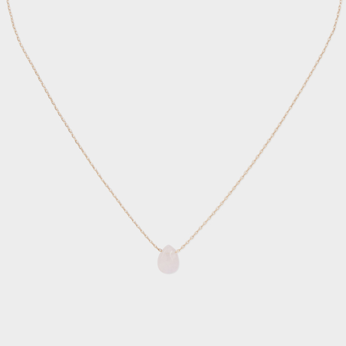 Collier goutte pierre rose sur chaîne plaqué or