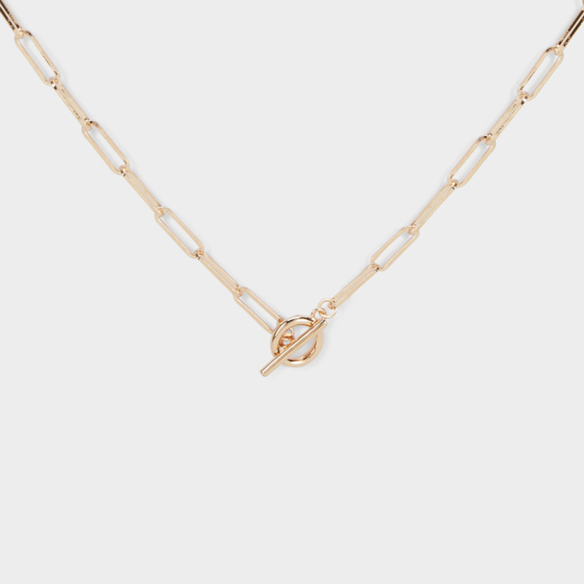 Collier maillons fermoir T plaqué or