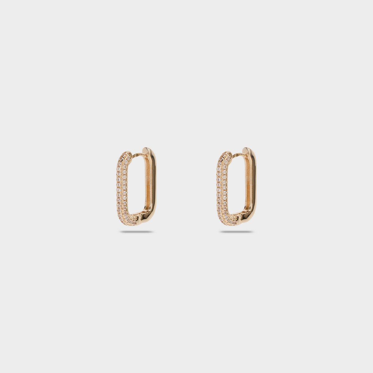 Boucles d'oreilles grandes créoles rectangles pavés plaqué or