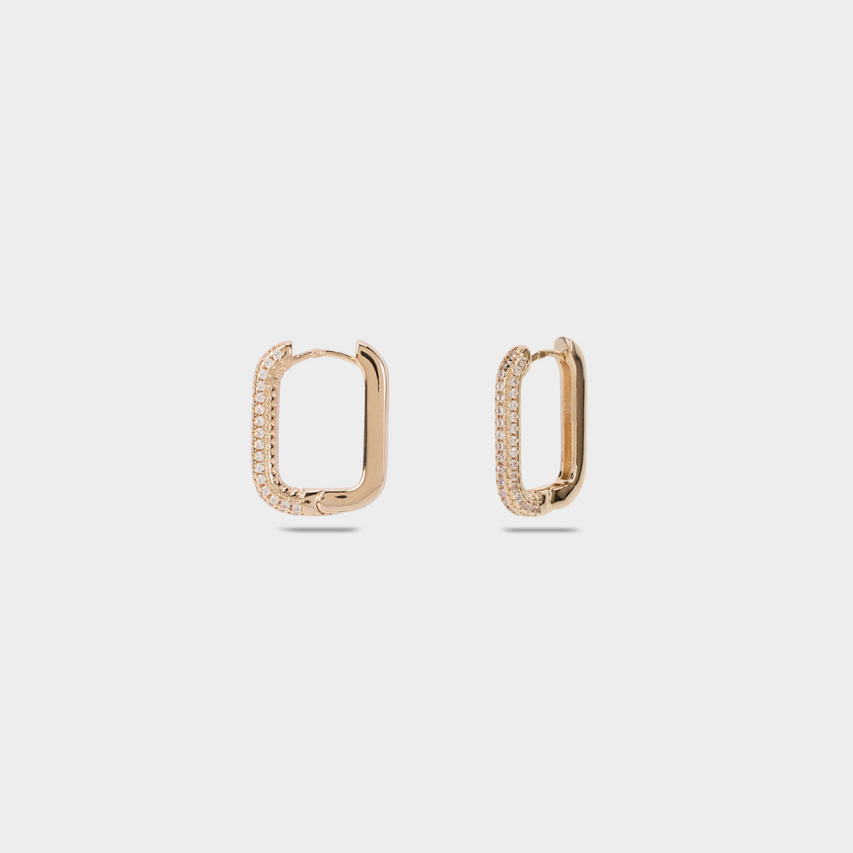 Boucles d'oreilles grandes créoles rectangles pavés plaqué or