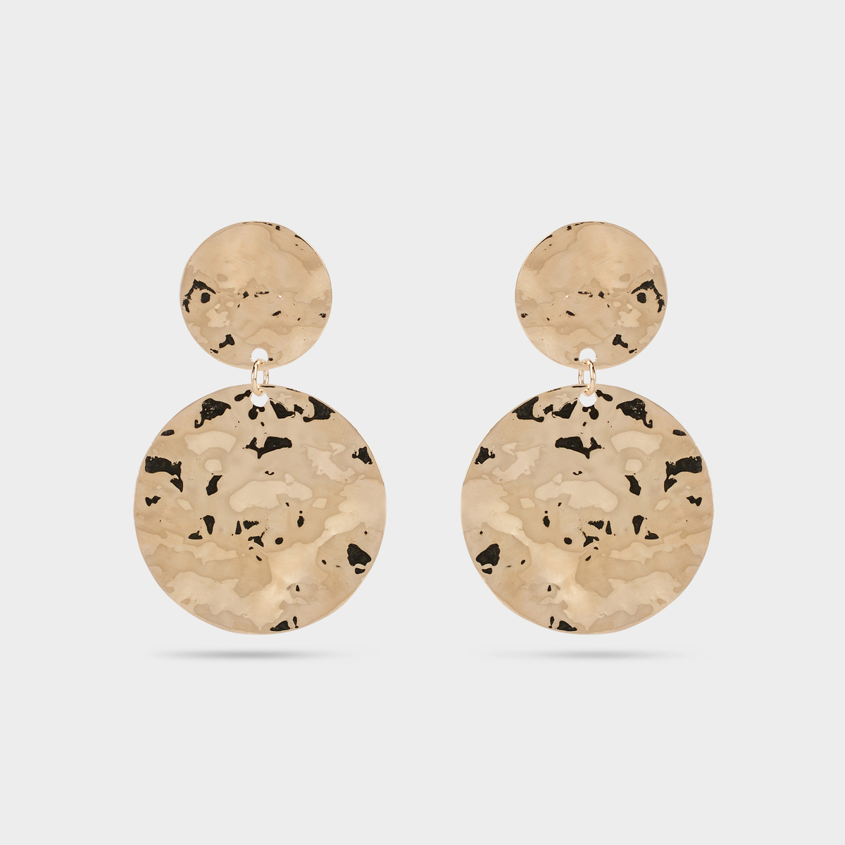 Boucles d'oreilles pendantes duo de ronds martelés plaqué or