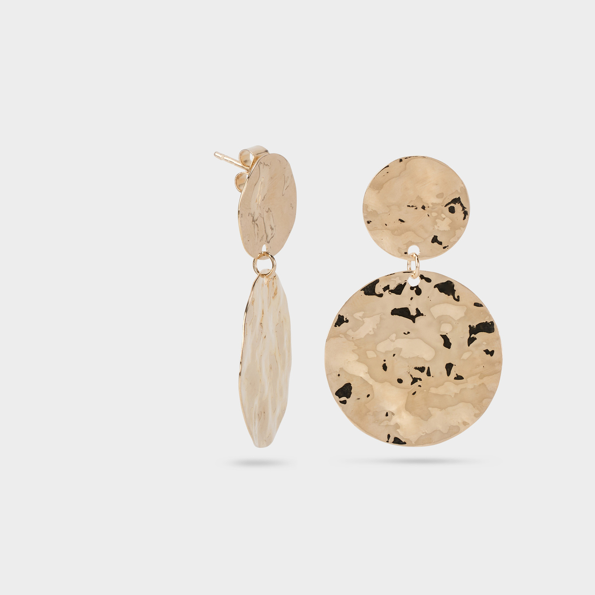 Boucles d'oreilles pendantes duo de ronds martelés plaqué or