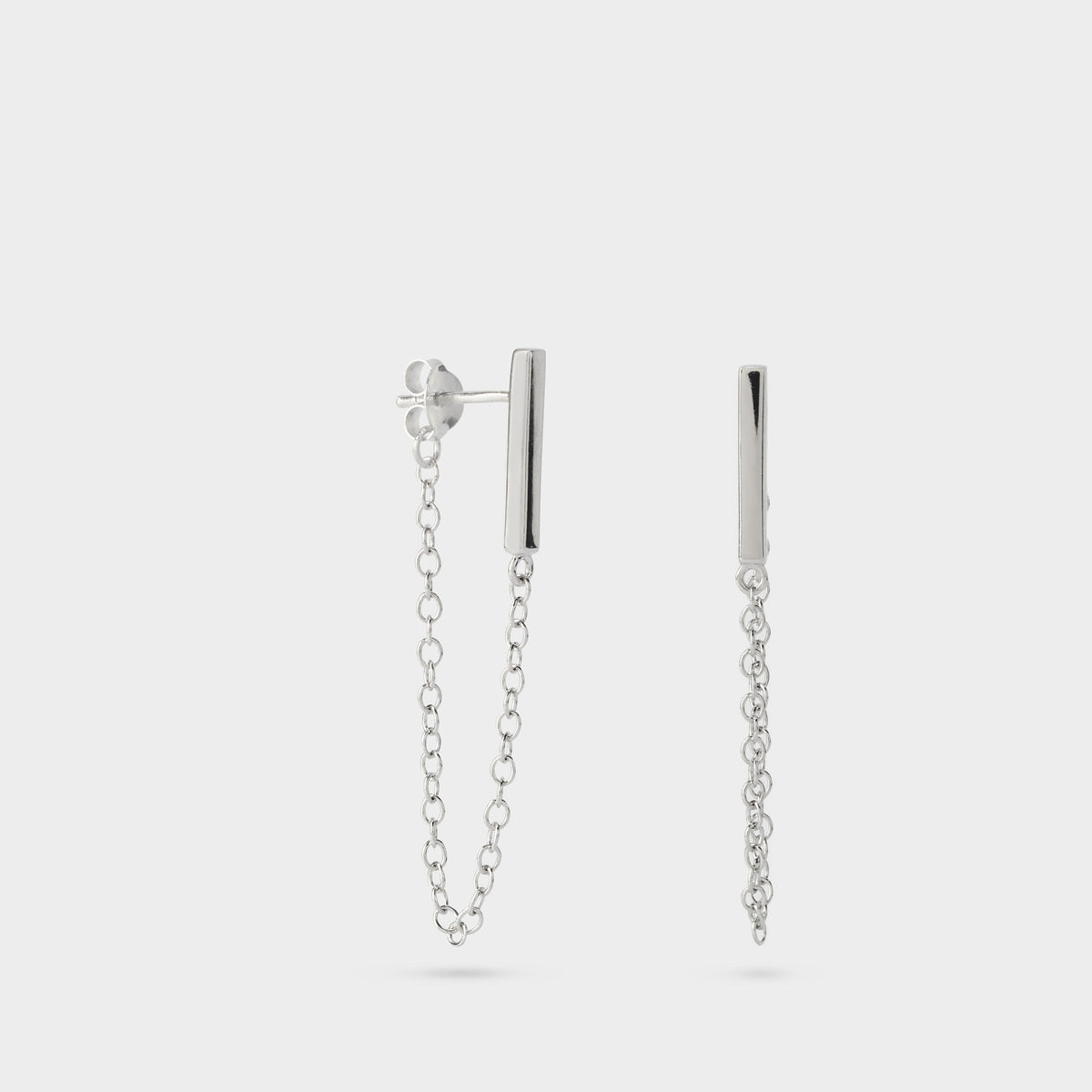 Boucles d'oreilles barre et chaîne devant derrière argent