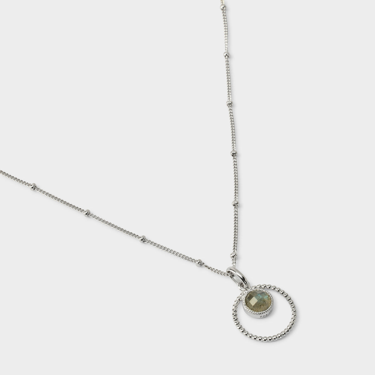 Collier chaîne anneau perlé et pierre argent