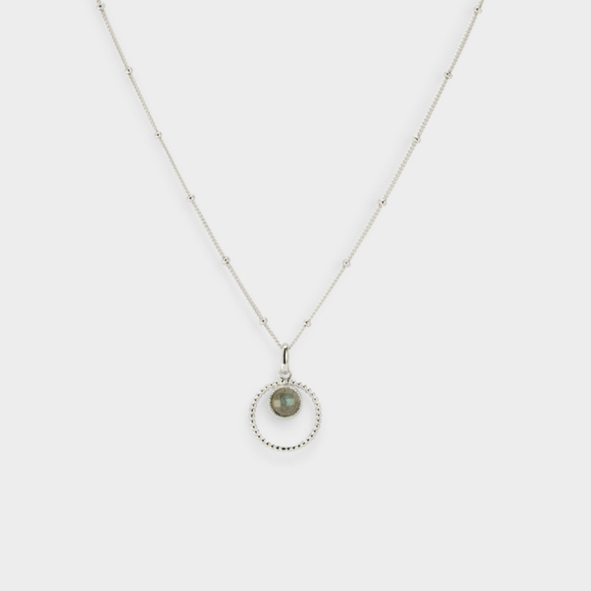 Collier chaîne anneau perlé et pierre argent