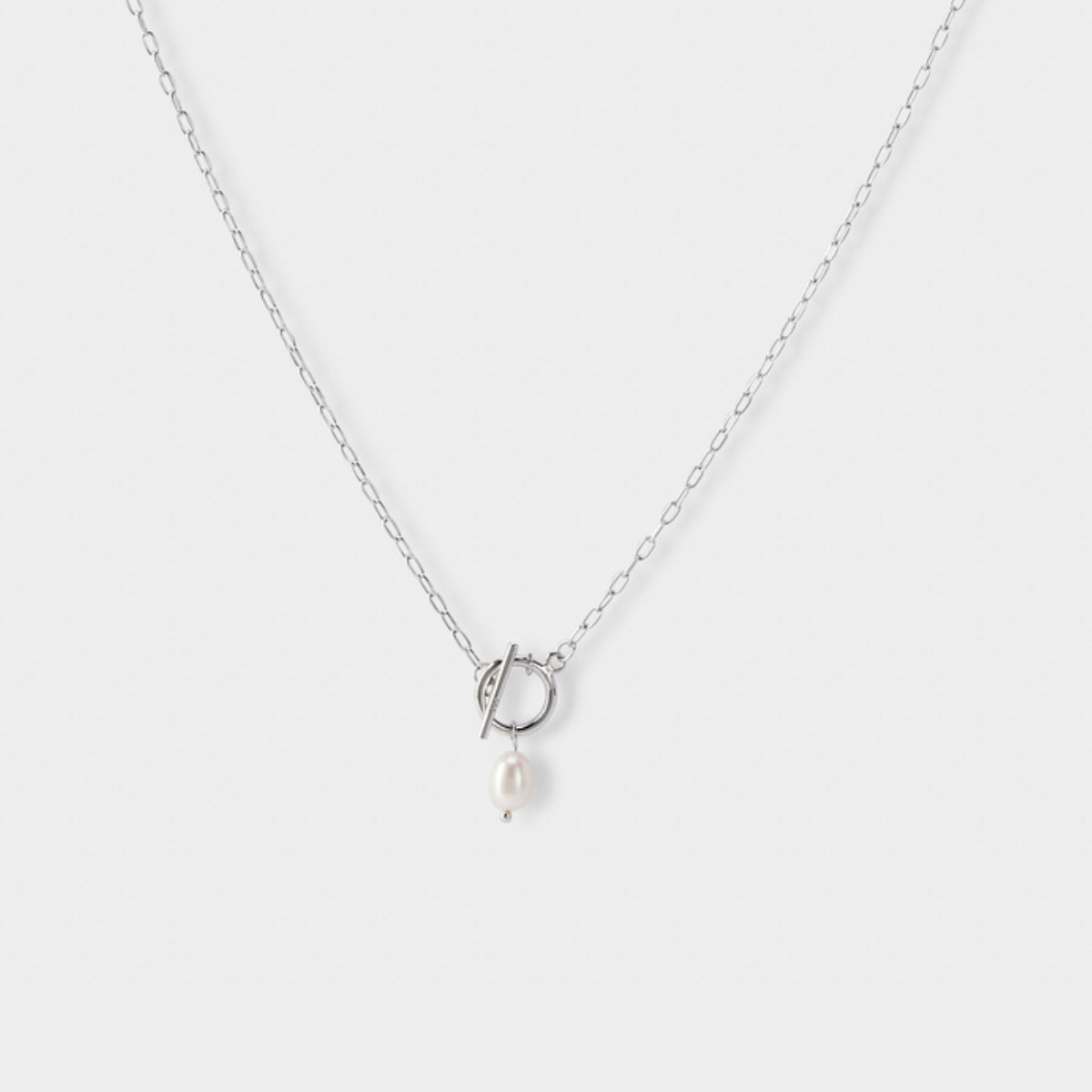 Collier chaîne fermoir en T et perle argent