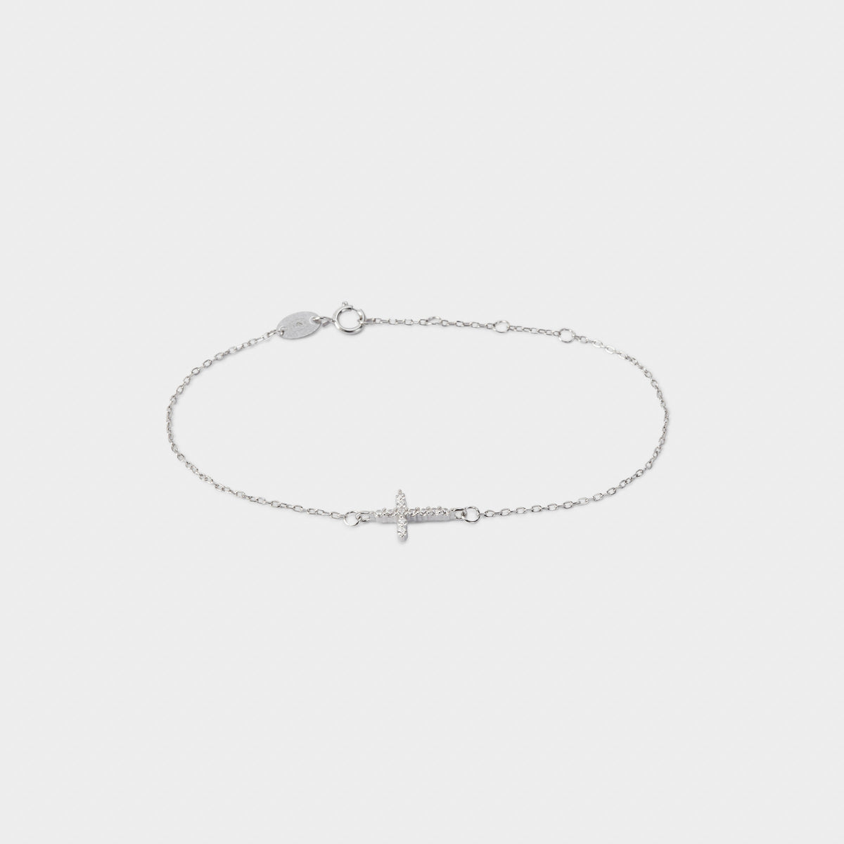 Bracelet chaîne et croix pavée argent
