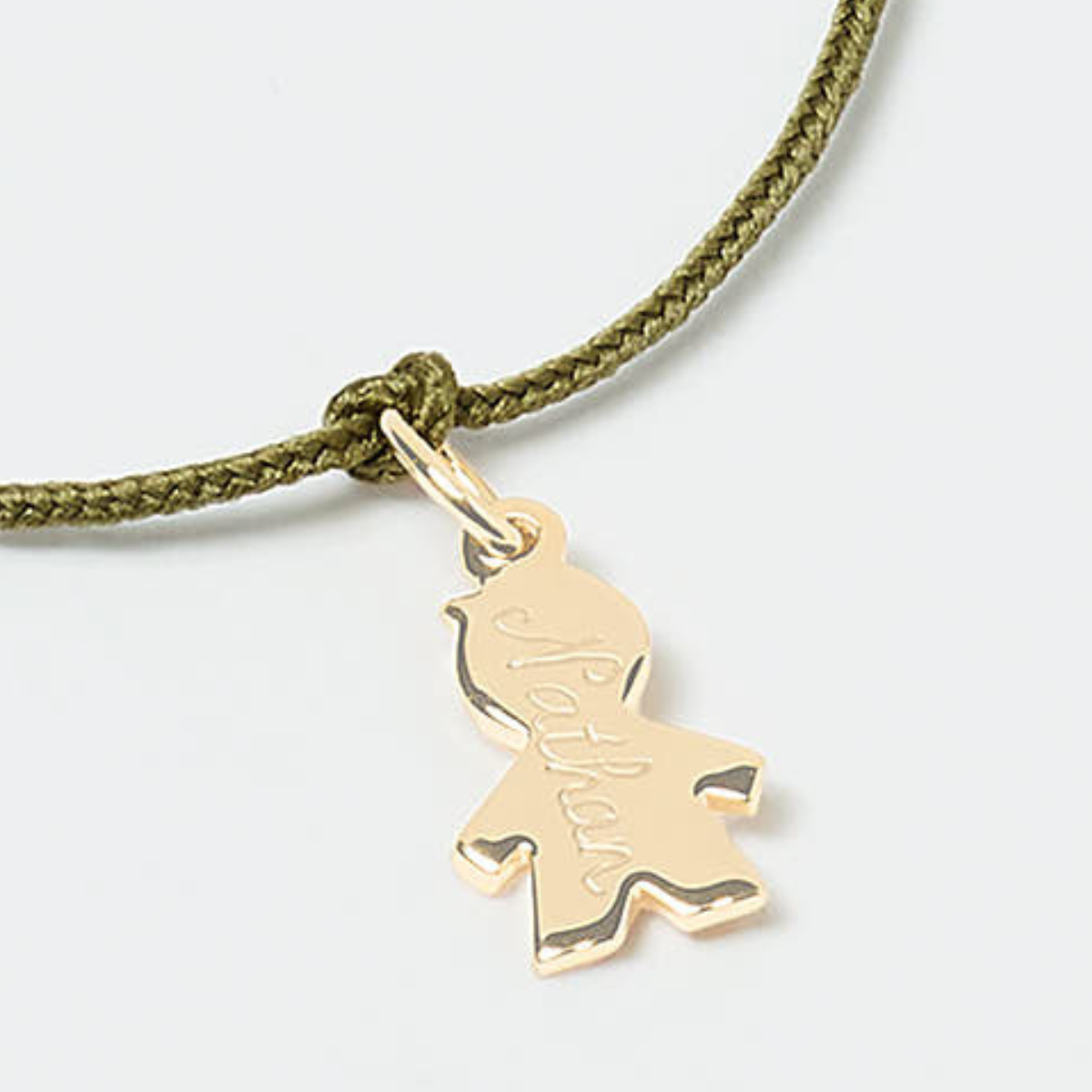 Bracelet 1 mini breloque mini garçon sans pieds sur lien coton fin plaqué or
